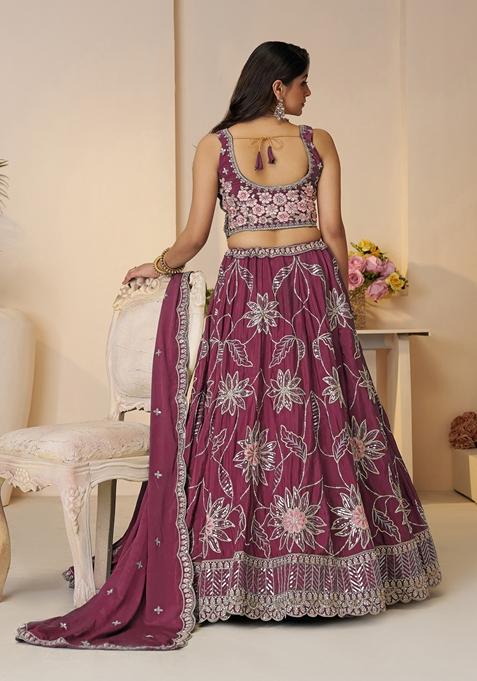 Maroon Sequin Work Silk Lehenga Set