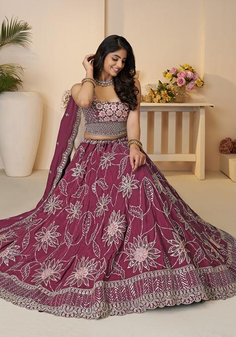 Maroon Sequin Work Silk Lehenga Set