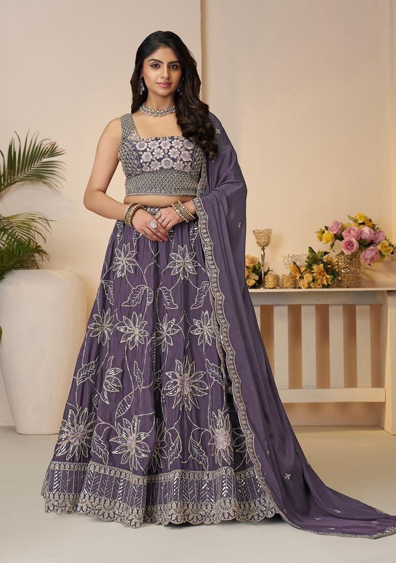 Purple Zari Work Silk Lehenga Set