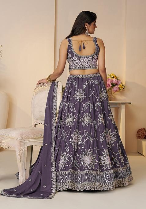 Purple Zari Work Silk Lehenga Set