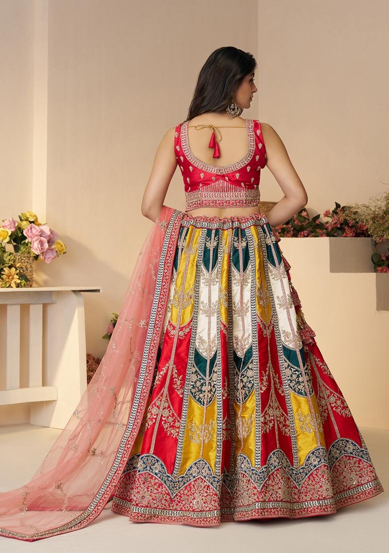 Multi Embroidered Silk Lehenga Set