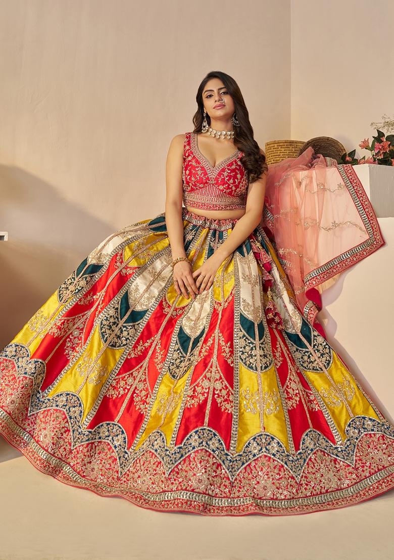 Multi Embroidered Silk Lehenga Set