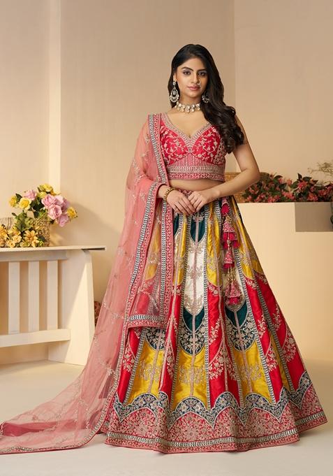 Multi Embroidered Silk Lehenga Set