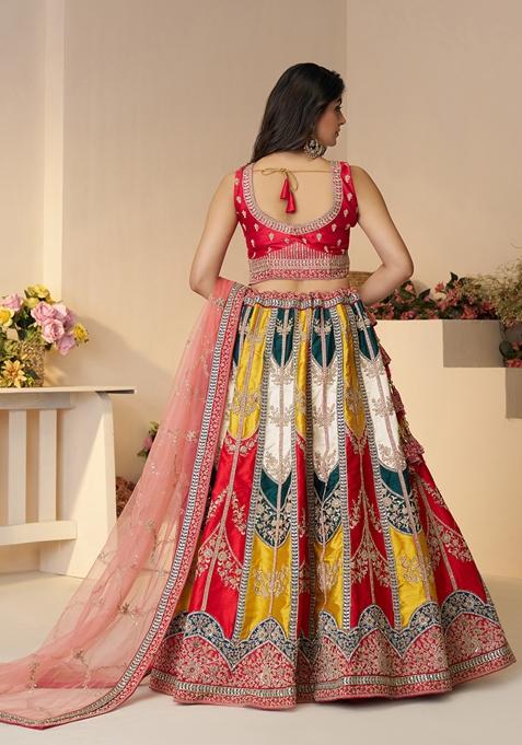 Multi Embroidered Silk Lehenga Set