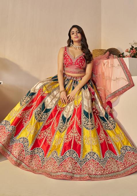 Multi Embroidered Silk Lehenga Set