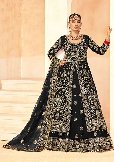 Black Velvet Lehenga Set with Embroidered for Diwali | Wedding & Festive Wear
