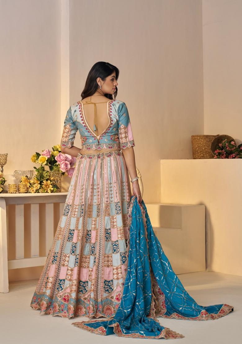 Multicolor Printed Silk Lehenga Set With Dupatta