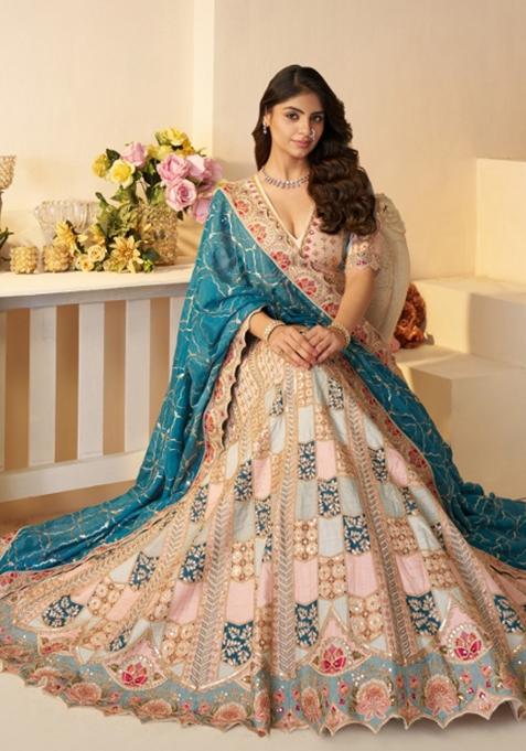 Multicolor Printed Silk Lehenga Set With Dupatta