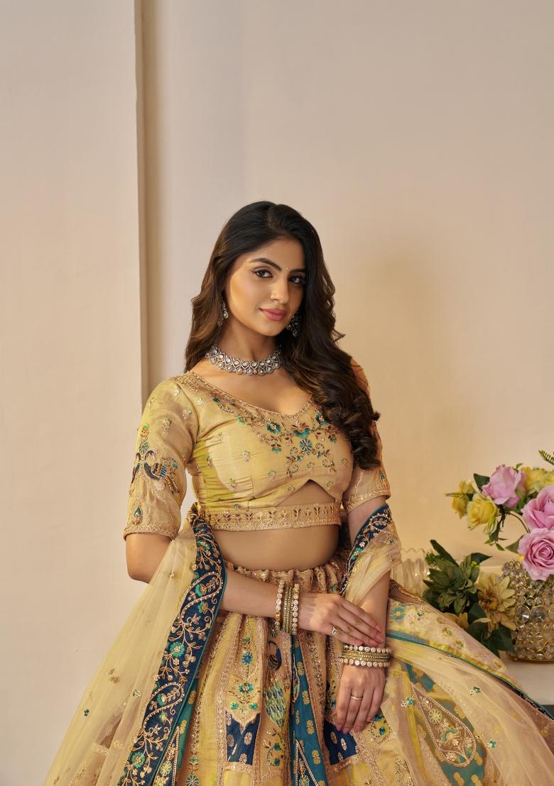 Yellow Embroidered Net Lehenga Set With Dupatta