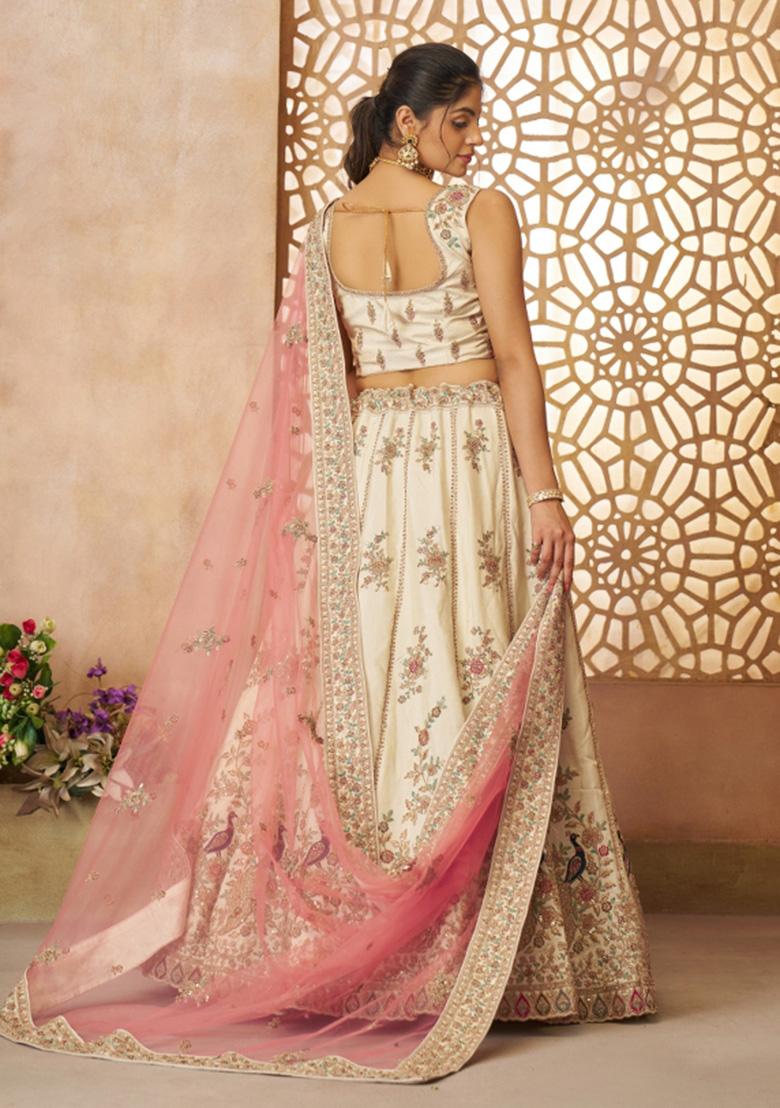 White Embroidered Silk Bridal Lehenga Set With Dupatta
