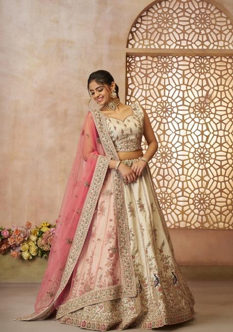 White Embroidered Silk Bridal Lehenga Set With Dupatta
