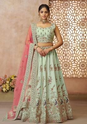 Green Embroidered Silk Wedding Lehenga Set With Dupatta