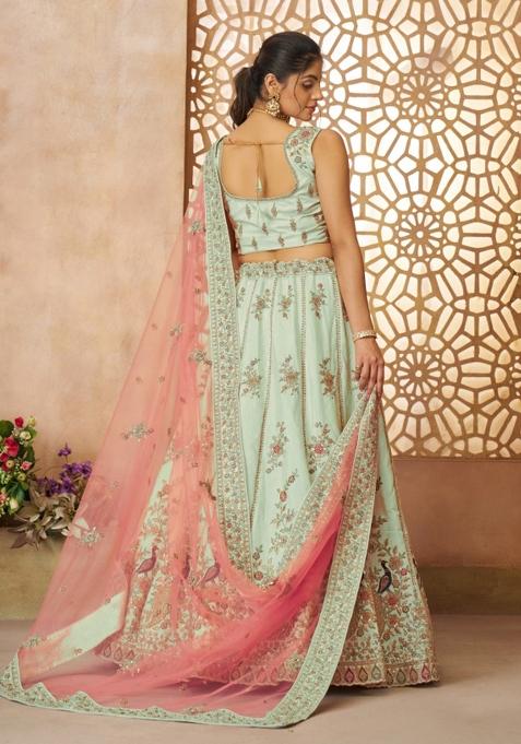 Green Embroidered Silk Wedding Lehenga Set With Dupatta