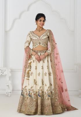 White Embroidered Silk Bridal Lehenga Set With Dupatta
