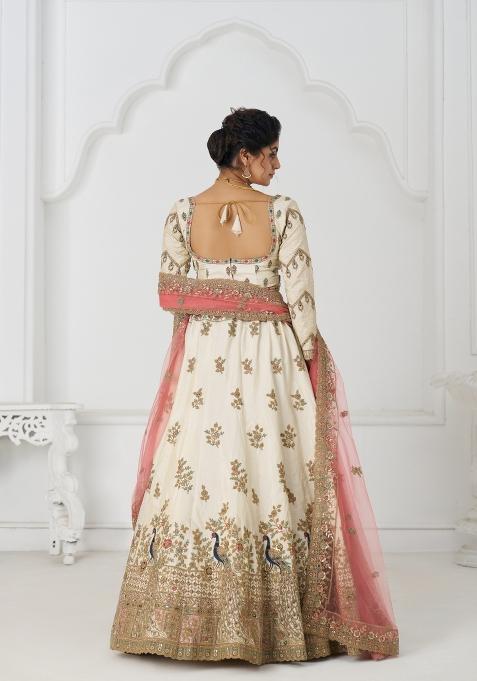 White Embroidered Silk Bridal Lehenga Set With Dupatta