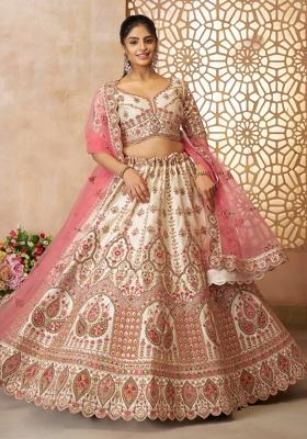 White Embroidered Silk Bridal Lehenga Set With Dupatta