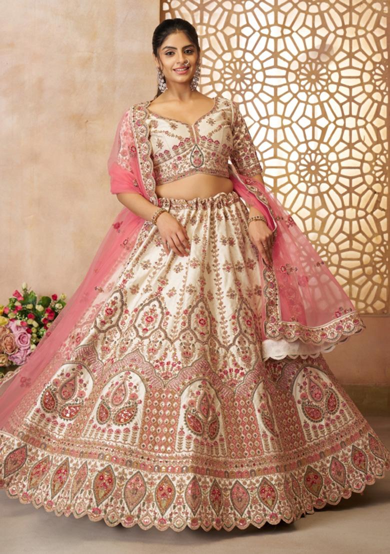 White Embroidered Silk Bridal Lehenga Set With Dupatta