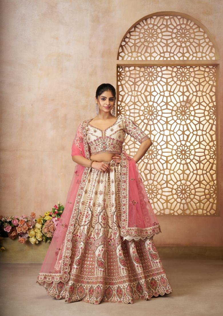 White Embroidered Silk Bridal Lehenga Set With Dupatta