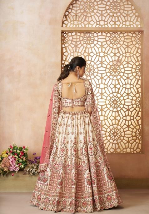 White Embroidered Silk Bridal Lehenga Set With Dupatta