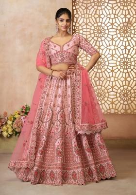 Pink Embroidered Silk Wedding Lehenga Set With Dupatta