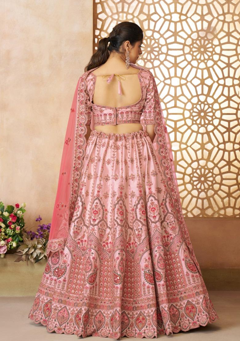 Pink Embroidered Silk Wedding Lehenga Set With Dupatta