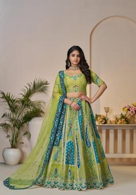Green Embroidered Banarasi Silk Bridal Lehenga Set With Dupatta