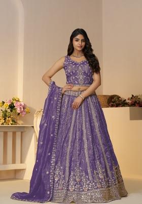 Purple Embroidered Jimmy Choo Bridal Lehenga Set With Dupatta