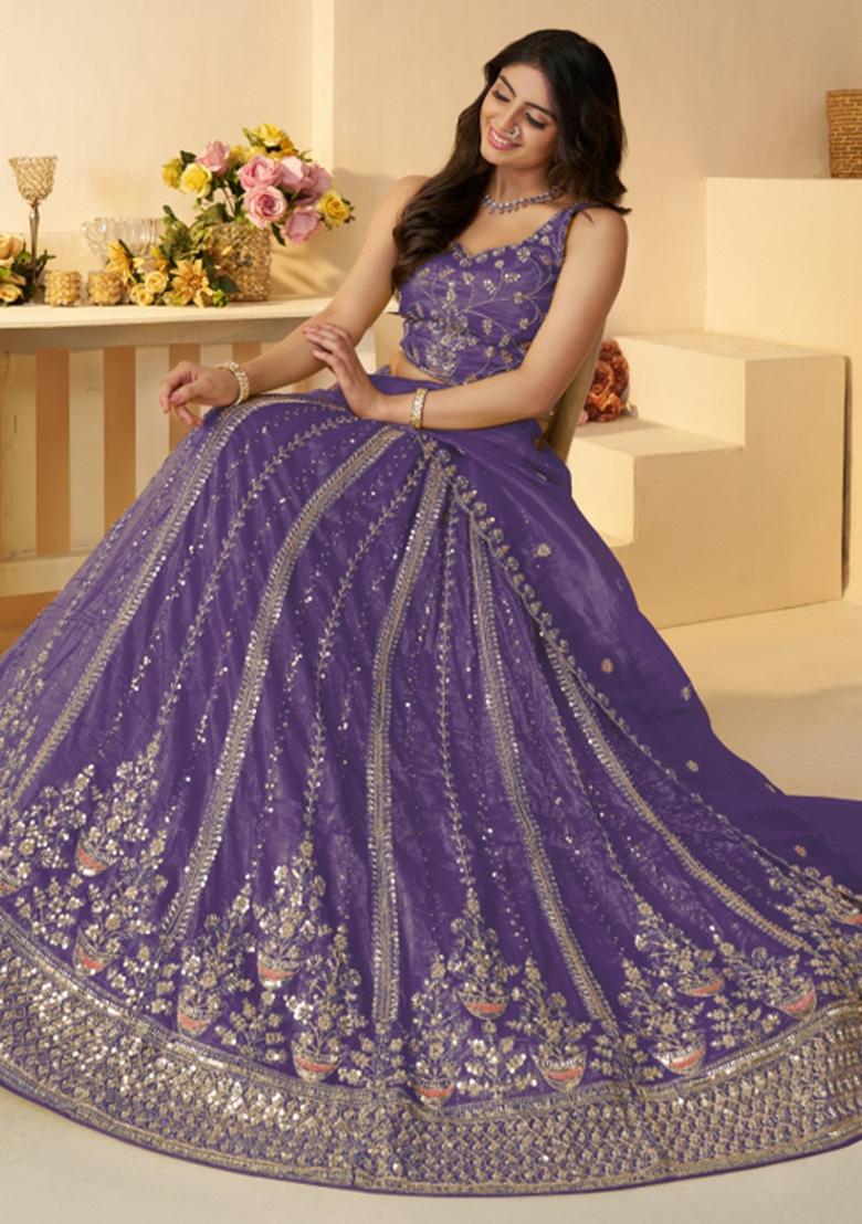 Purple Embroidered Jimmy Choo Bridal Lehenga Set With Dupatta