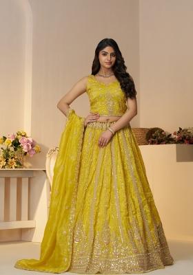 Yellow Embroidered Jimmy Choo Lehenga Set With Dupatta