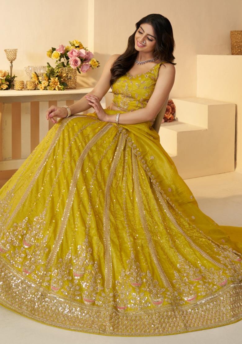 Yellow Embroidered Jimmy Choo Lehenga Set With Dupatta