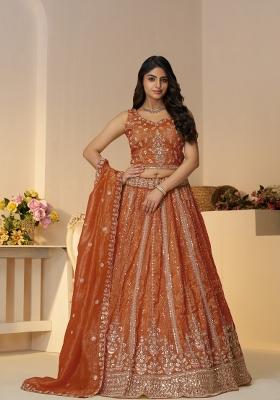 Orange Embroidered Jimmy Choo Bridal Lehenga Set With Dupatta