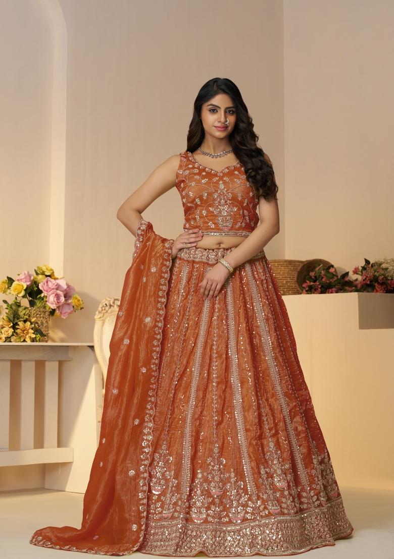 Orange Embroidered Jimmy Choo Bridal Lehenga Set With Dupatta