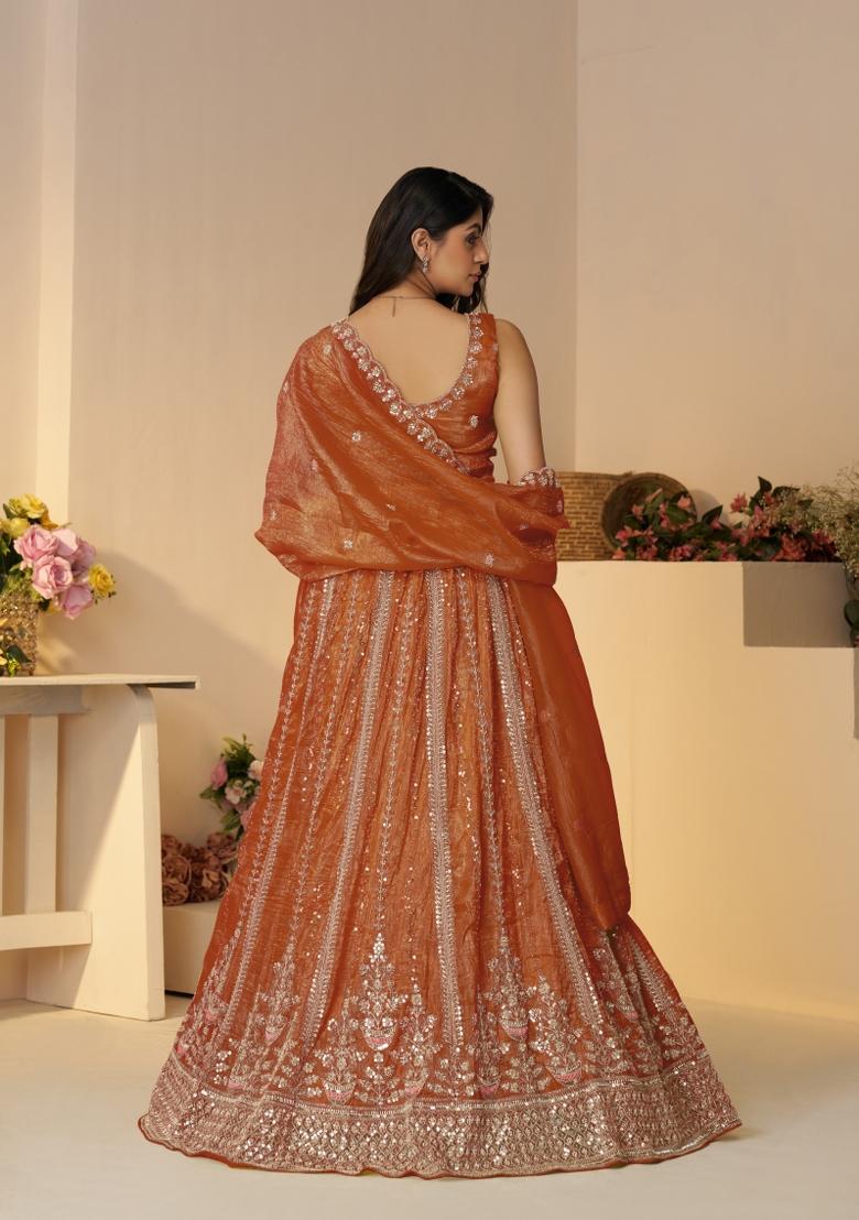 Orange Embroidered Jimmy Choo Bridal Lehenga Set With Dupatta