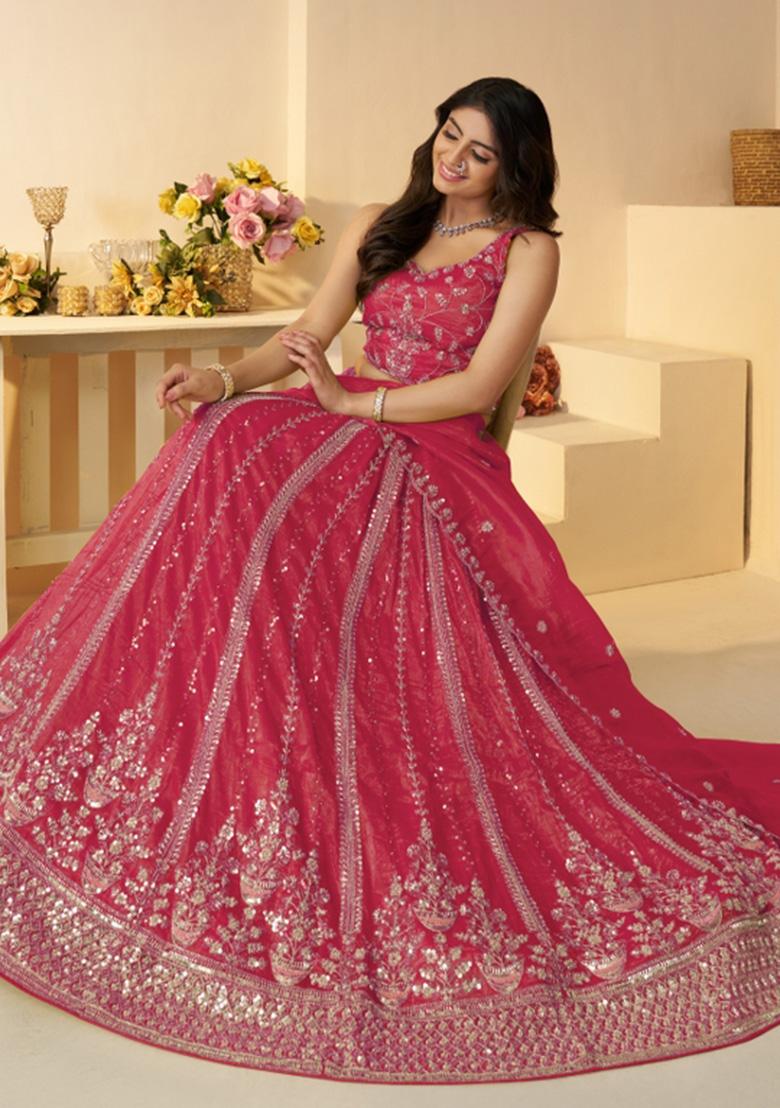 Pink Embroidered Jimmy Choo Wedding Lehenga Set With Dupatta