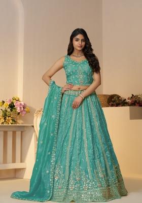 Sky Blue Embroidered Jimmy Choo Wedding Lehenga Set With Dupatta