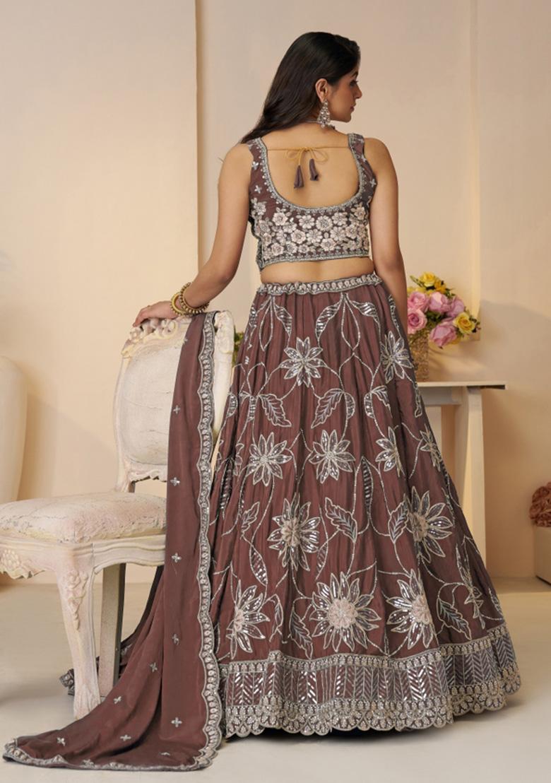 Onion Pink Embroidered Satin Silk Bridal Lehenga Set With Dupatta