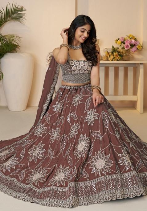 Onion Pink Embroidered Satin Silk Bridal Lehenga Set With Dupatta