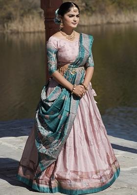 Pink Printed Silk Lehenga Set With Dupatta
