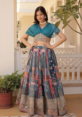 Rama Green Embroidered Silk Lehenga Set With Dupatta