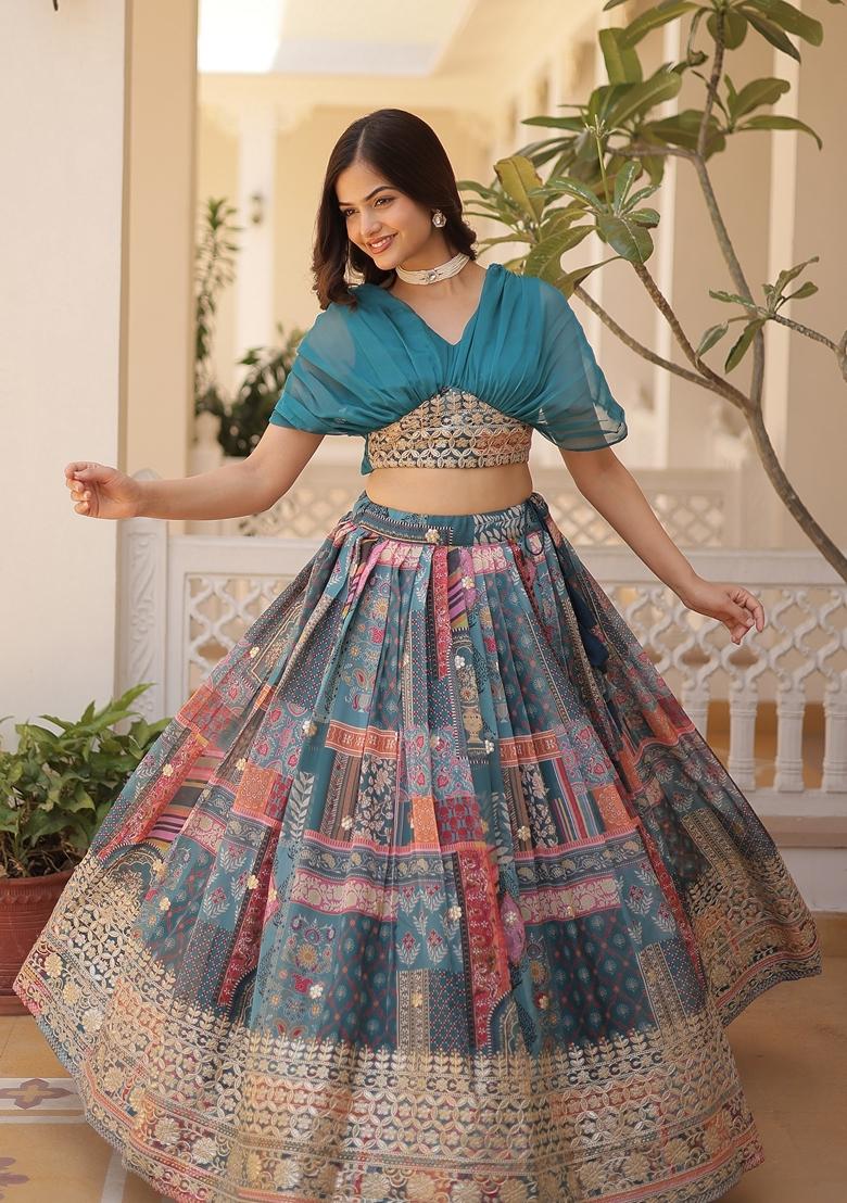 Rama Green Embroidered Silk Lehenga Set With Dupatta