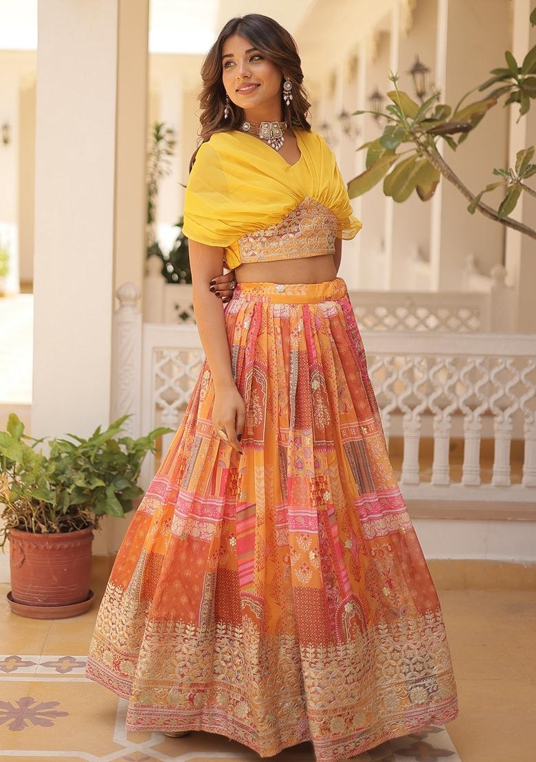 Yellow Embroidered Silk Lehenga Set With Dupatta