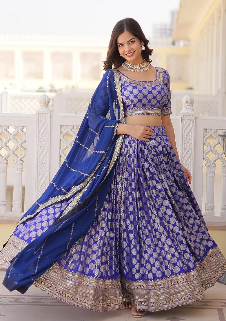 Blue Embroidered Georgette Lehenga Set With Dupatta