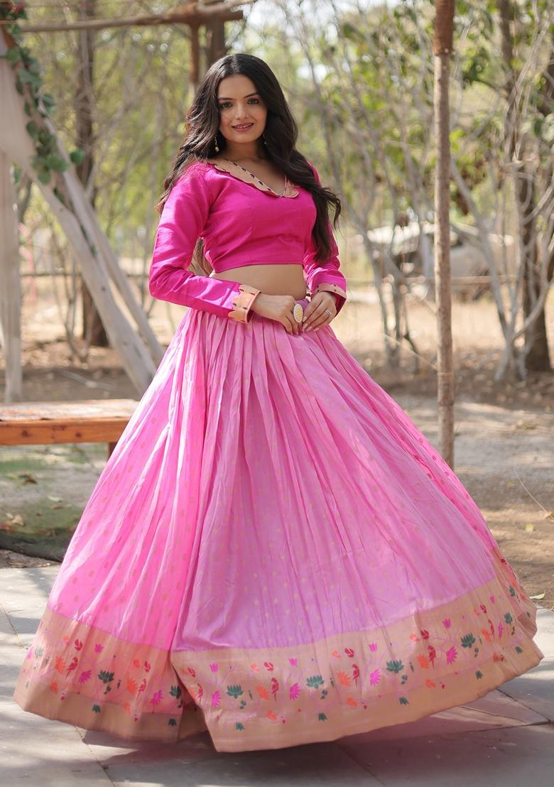 Pink Embroidered Viscose Lehenga Set With Dupatta