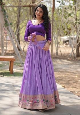 Lavender Embroidered Viscose Lehenga Set With Dupatta