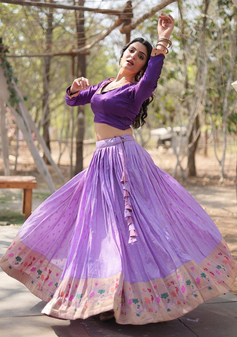 Lavender Embroidered Viscose Lehenga Set With Dupatta