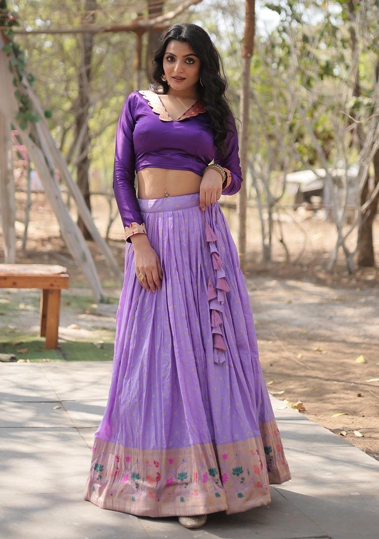Lavender Embroidered Viscose Lehenga Set With Dupatta