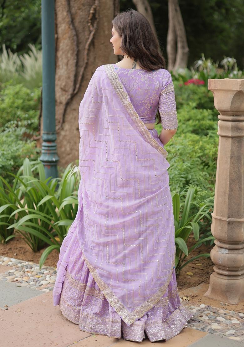 Lavender Embroidered Viscose Lehenga Set With Dupatta