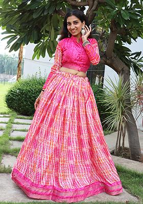 Pink Printed Pure Tussar Silk Lehenga set