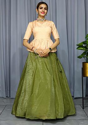 Olive Green Embroidered Silk Lehenga set