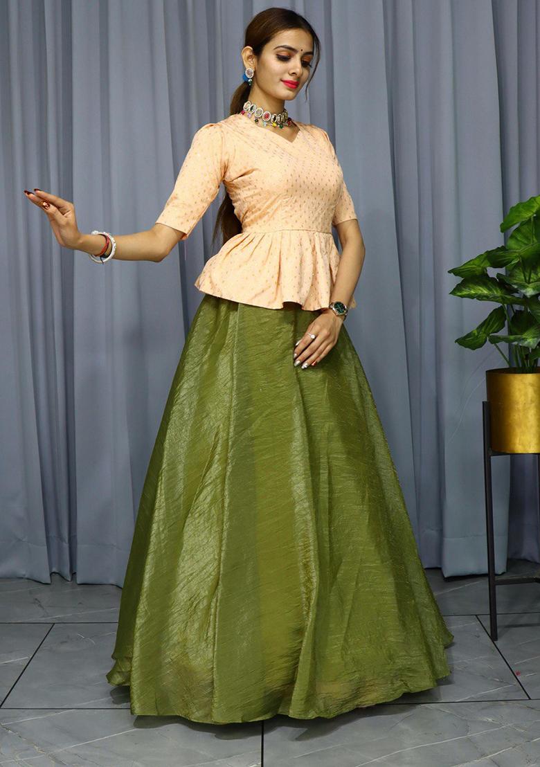 Olive Green Embroidered Silk Lehenga set